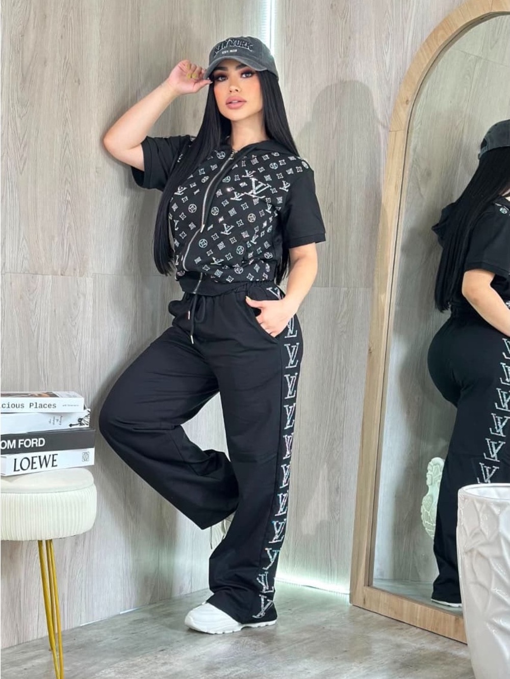 & Other Stories Black Track Pants with White Side Logo Stripe
